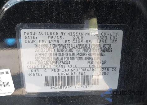2015 Nissan Sentra Sv from USA, damaged, VIN 3N1AB7AP9FL674374
